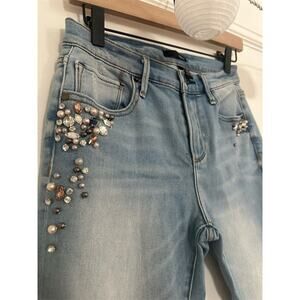 Aqua Women's Embellished Skinny Jeans Size 27 Light Wash Distressed